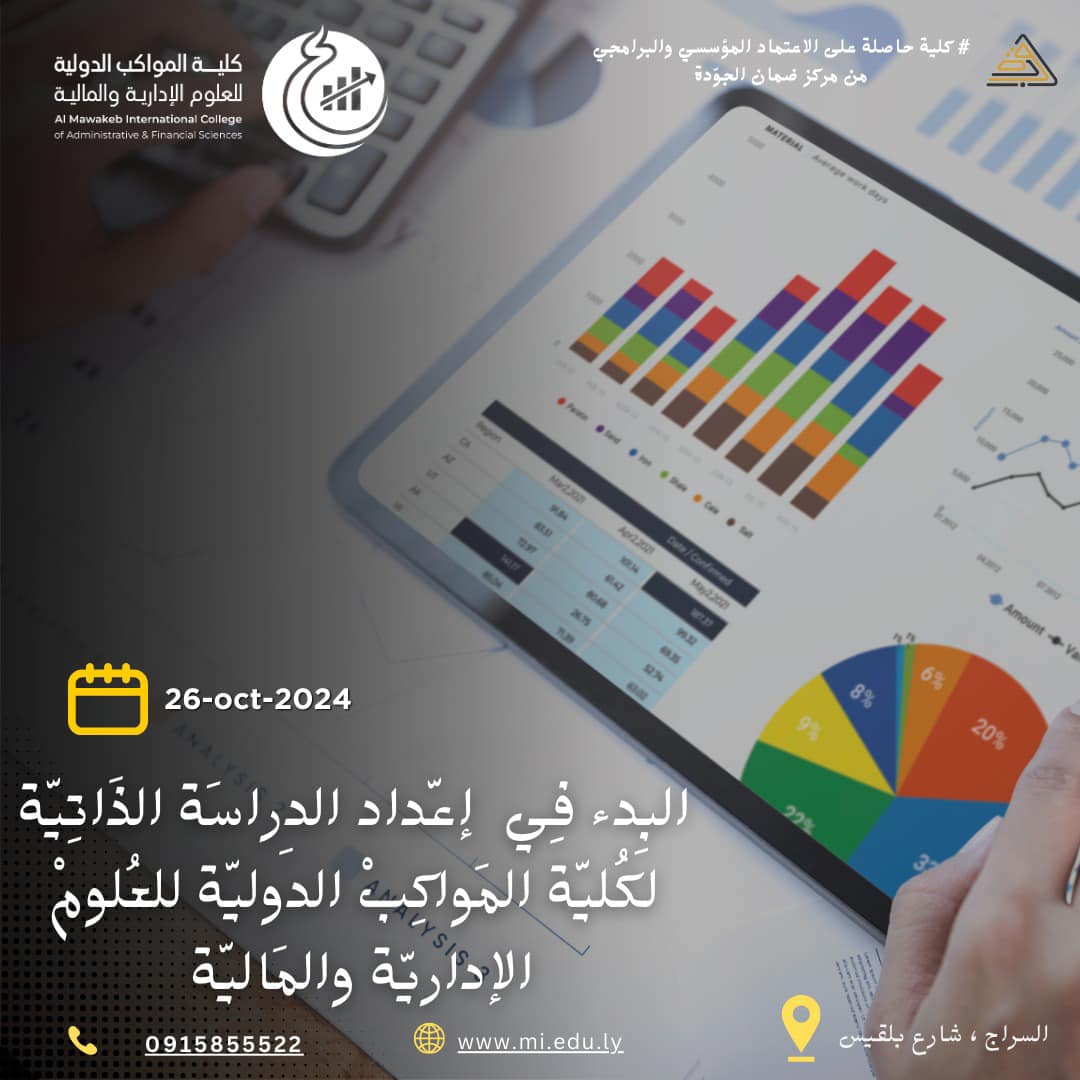 كلية المواكب الدولية للعلوم الإدارية والمالية تعلن عن البدء في إعداد الدراسة الذاتية والتقييم الذاتي للعام 2024/2025م